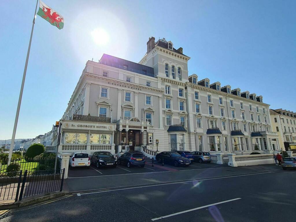 Front of HOtel with Welsh Flag