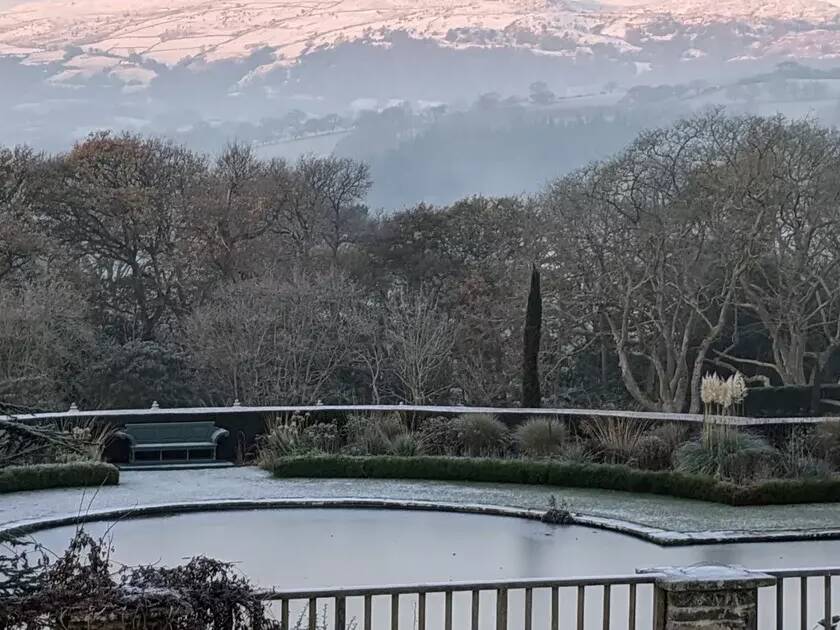 Bodnant garden winter terraces view