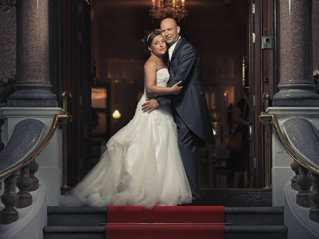 Front Steps Bride and Groom