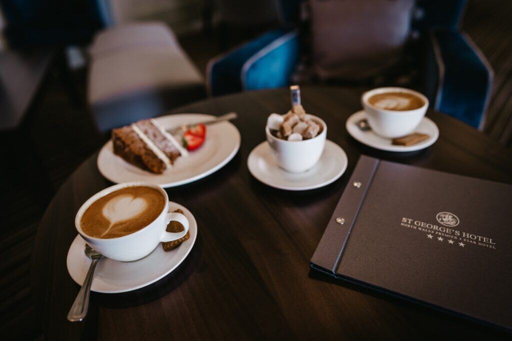 coffee and cake overlooking the llandudno bay