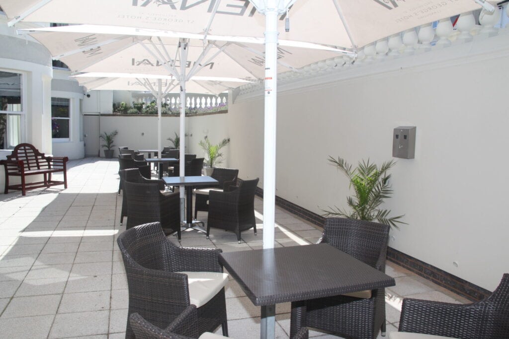 Menai terrace at St George's Hotel, wedding venue Llandudno